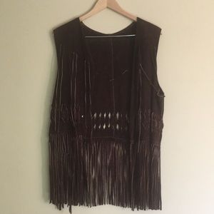 Vintage Genuine Leather Suede Boho Fringe Vest
